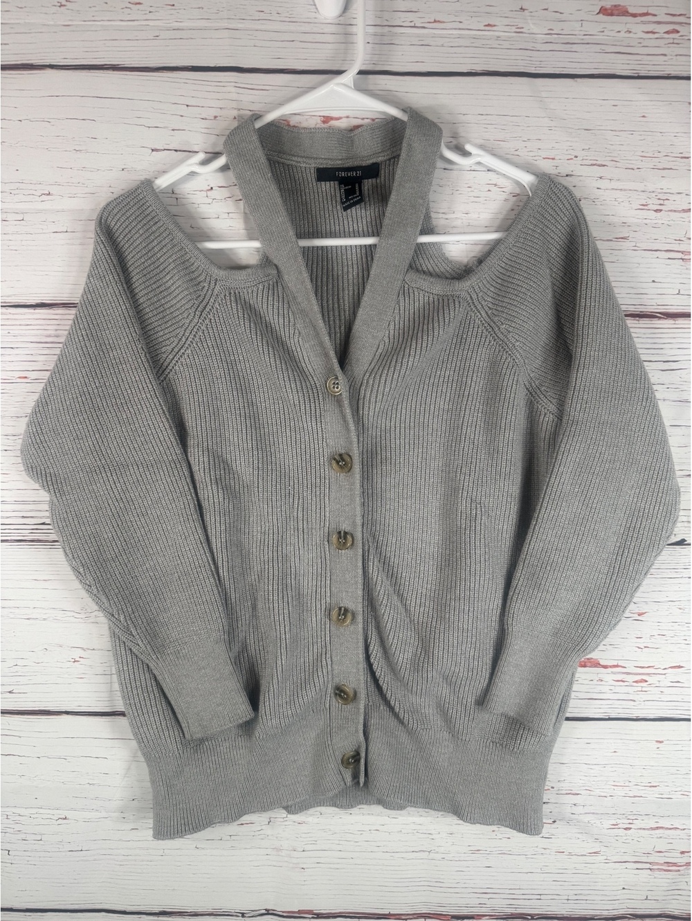 Forever 21 Gray Ribbed Button-Up Cardigan Sweater Medium